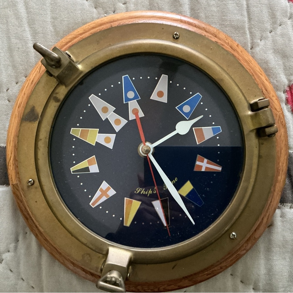 Nautical Brass and Wood Wall Clock - Picture 2 of 5
